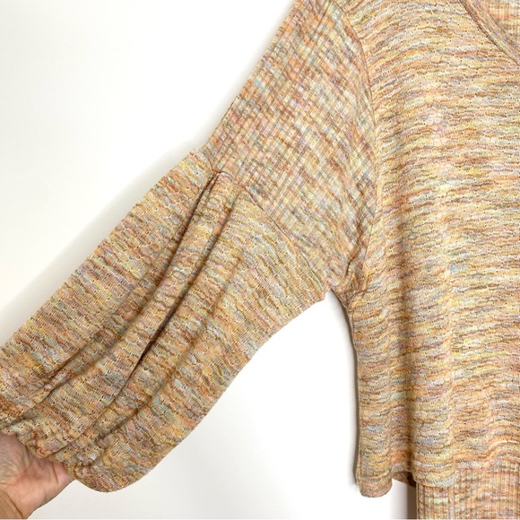 Free People Happy Day Boho Knit Puff Sleeve Sweater Blouse Marled Orange Small - Picture 5 of 15